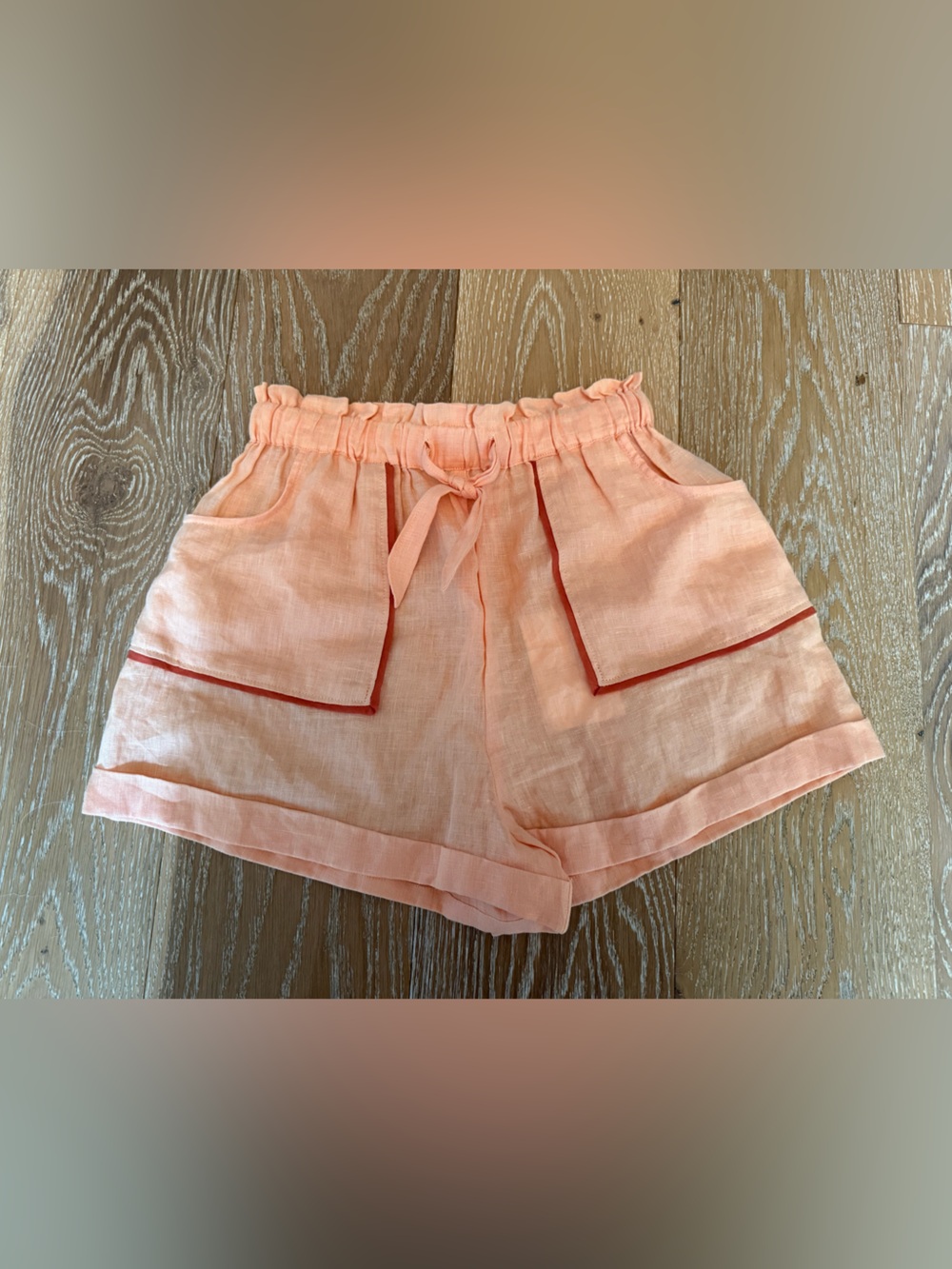 Zimmermann kids paper bag shorts orange peach linen new with tags size 8
